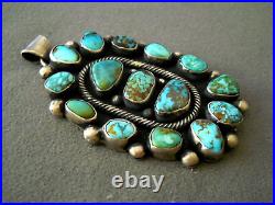 HIGH-GRADE Native American Multi-Color Turquoise Cluster Sterling Silver Pendant