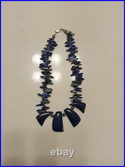 HOPI LAPIS NECKLACE Choker Sterling Silver Beads Native American/Pawn Adjustable