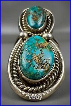 HUGE Long Vintage Navajo Sterling Silver Turquoise Chrysocolla Ring COLORFUL