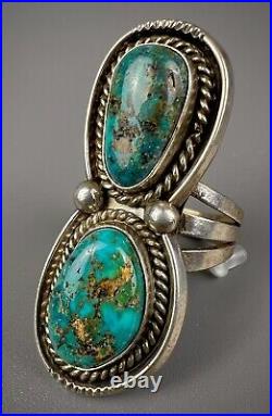 HUGE Long Vintage Navajo Sterling Silver Turquoise Chrysocolla Ring COLORFUL