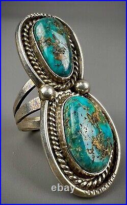 HUGE Long Vintage Navajo Sterling Silver Turquoise Chrysocolla Ring COLORFUL