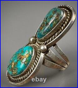 HUGE Long Vintage Navajo Sterling Silver Turquoise Chrysocolla Ring COLORFUL