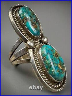 HUGE Long Vintage Navajo Sterling Silver Turquoise Chrysocolla Ring COLORFUL