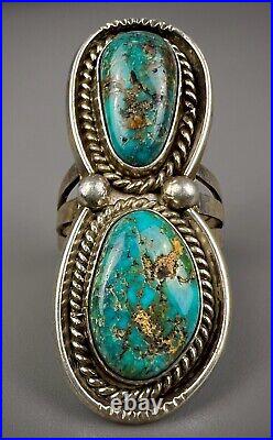 HUGE Long Vintage Navajo Sterling Silver Turquoise Chrysocolla Ring COLORFUL