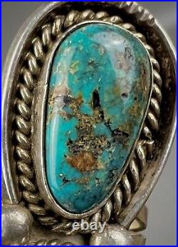 HUGE Long Vintage Navajo Sterling Silver Turquoise Chrysocolla Ring COLORFUL