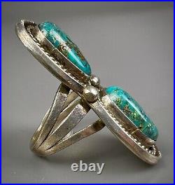 HUGE Long Vintage Navajo Sterling Silver Turquoise Chrysocolla Ring COLORFUL