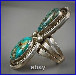 HUGE Long Vintage Navajo Sterling Silver Turquoise Chrysocolla Ring COLORFUL