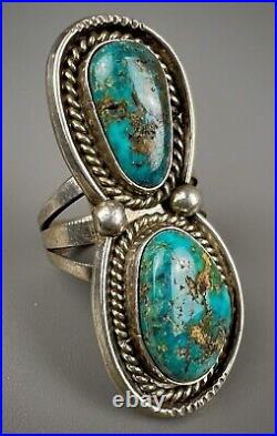 HUGE Long Vintage Navajo Sterling Silver Turquoise Chrysocolla Ring COLORFUL