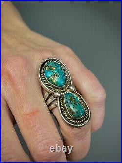 HUGE Long Vintage Navajo Sterling Silver Turquoise Chrysocolla Ring COLORFUL