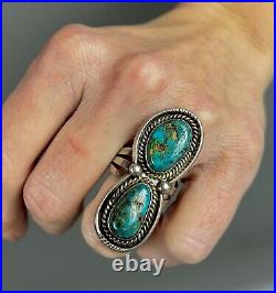 HUGE Long Vintage Navajo Sterling Silver Turquoise Chrysocolla Ring COLORFUL