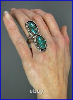 HUGE Long Vintage Navajo Sterling Silver Turquoise Chrysocolla Ring COLORFUL