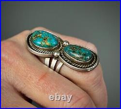 HUGE Long Vintage Navajo Sterling Silver Turquoise Chrysocolla Ring COLORFUL