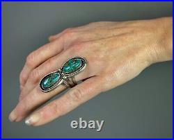 HUGE Long Vintage Navajo Sterling Silver Turquoise Chrysocolla Ring COLORFUL