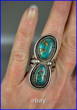 HUGE Long Vintage Navajo Sterling Silver Turquoise Chrysocolla Ring COLORFUL