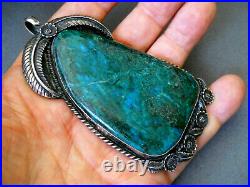 HUGE Southwestern Native American Green Chrysocolla Sterling Silver Pendant 4