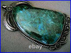 HUGE Southwestern Native American Green Chrysocolla Sterling Silver Pendant 4