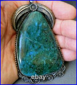 HUGE Southwestern Native American Green Chrysocolla Sterling Silver Pendant 4