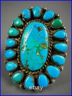 HUGE Vintage Zuni Sterling Silver Natural Turquoise Cluster Ring OMG