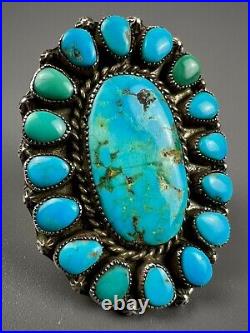 HUGE Vintage Zuni Sterling Silver Natural Turquoise Cluster Ring OMG