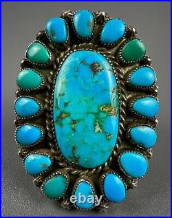 HUGE Vintage Zuni Sterling Silver Natural Turquoise Cluster Ring OMG