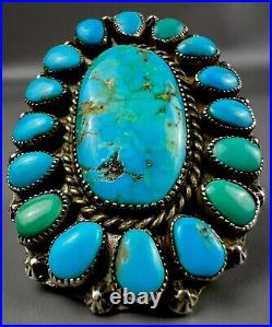 HUGE Vintage Zuni Sterling Silver Natural Turquoise Cluster Ring OMG