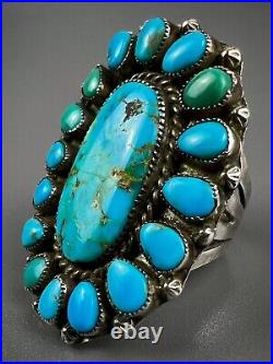 HUGE Vintage Zuni Sterling Silver Natural Turquoise Cluster Ring OMG