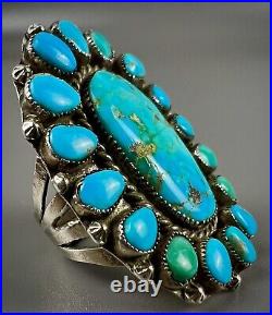 HUGE Vintage Zuni Sterling Silver Natural Turquoise Cluster Ring OMG