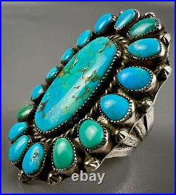 HUGE Vintage Zuni Sterling Silver Natural Turquoise Cluster Ring OMG