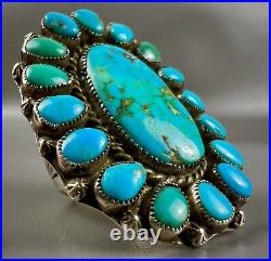 HUGE Vintage Zuni Sterling Silver Natural Turquoise Cluster Ring OMG