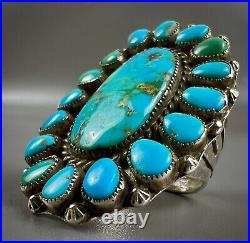 HUGE Vintage Zuni Sterling Silver Natural Turquoise Cluster Ring OMG