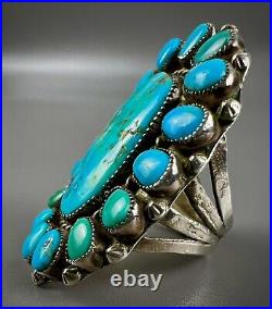 HUGE Vintage Zuni Sterling Silver Natural Turquoise Cluster Ring OMG