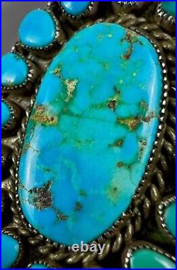 HUGE Vintage Zuni Sterling Silver Natural Turquoise Cluster Ring OMG