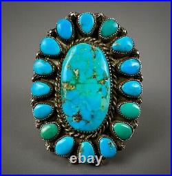 HUGE Vintage Zuni Sterling Silver Natural Turquoise Cluster Ring OMG