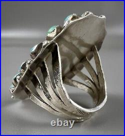 HUGE Vintage Zuni Sterling Silver Natural Turquoise Cluster Ring OMG