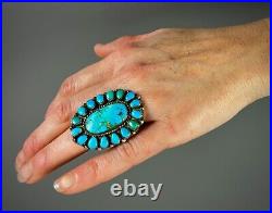 HUGE Vintage Zuni Sterling Silver Natural Turquoise Cluster Ring OMG