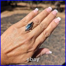 Handcrafted Native American Jewelry Black Jet Inlay Ring Zuni Signed Sz 7.75