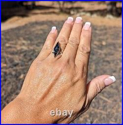 Handcrafted Native American Jewelry Black Jet Inlay Ring Zuni Signed Sz 7.75