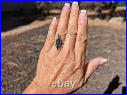 Handcrafted Native American Jewelry Black Jet Inlay Ring Zuni Signed Sz 7.75