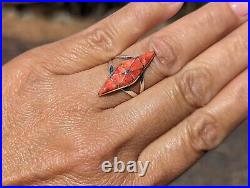 Handcrafted Native American Jewelry Spiny Oyster Inlay Ring Zuni Signed Sz 6.75