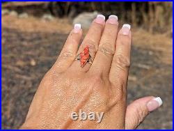 Handcrafted Native American Jewelry Spiny Oyster Inlay Ring Zuni Signed Sz 6.75