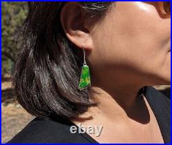 Handcrafted Native American Sterling Gaspeite Dangle Earrings Navajo Jewelry