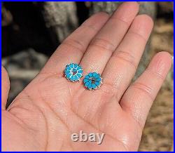 Handcrafted Native American Sterling Silver Mini Sun Face Earrings Zuni Jewelry