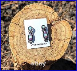 Handcrafted Native American Sterling Silver Opal Earrings Zuni Jewelry