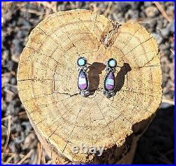 Handcrafted Native American Sterling Silver Opal Earrings Zuni Jewelry