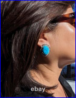 Handcrafted Native American Turquoise Stud Earrings Sterling Silver Jewelry