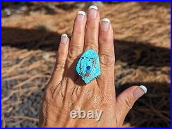 Handcrafted Zuni Corn Maiden Kachina Adjustable Ring Turquoise Jewelry Sz 7.5