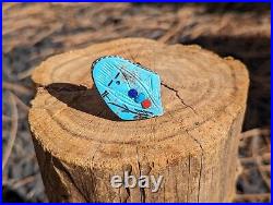 Handcrafted Zuni Corn Maiden Kachina Adjustable Ring Turquoise Jewelry Sz 7.5