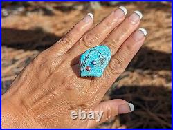 Handcrafted Zuni Corn Maiden Kachina Adjustable Ring Turquoise Jewelry Sz 7.5