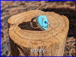 Handcrafted Zuni Corn Maiden Kachina Adjustable Ring Turquoise Jewelry Sz 7.5