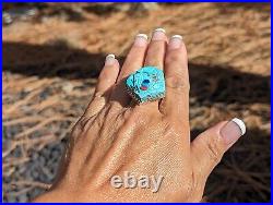 Handcrafted Zuni Corn Maiden Kachina Adjustable Ring Turquoise Jewelry Sz 7.5